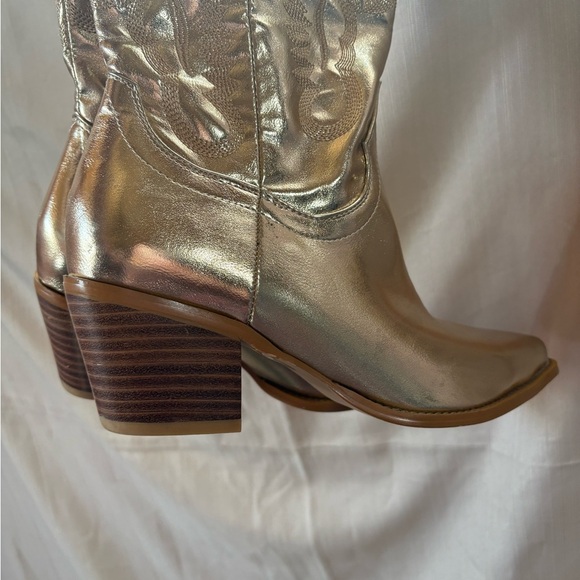 Gold Metallic Cowgirl Western Cowboy Chunky Heeled Boots Size 9 - Picture 9 of 10